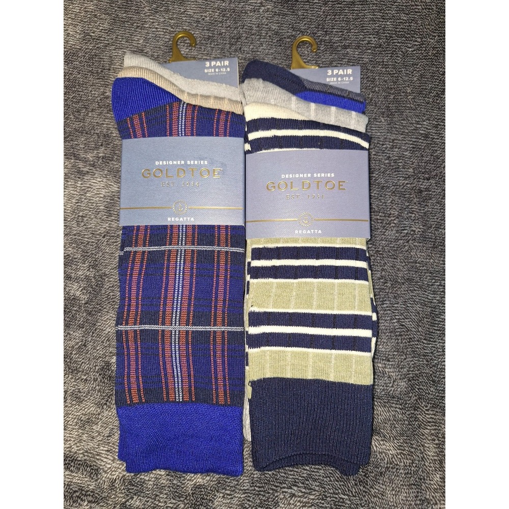 Gold Toe Designer Series‎ Regatta 6 Pairs Plaid Stripped Socks Mens Size 6-12.5